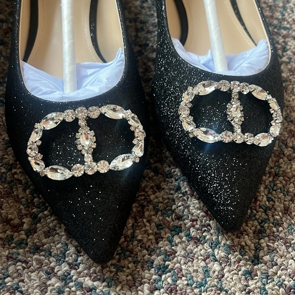 Dee Ocleppo Ballerina glitter-detail leather flats size 8.5 brand new condition